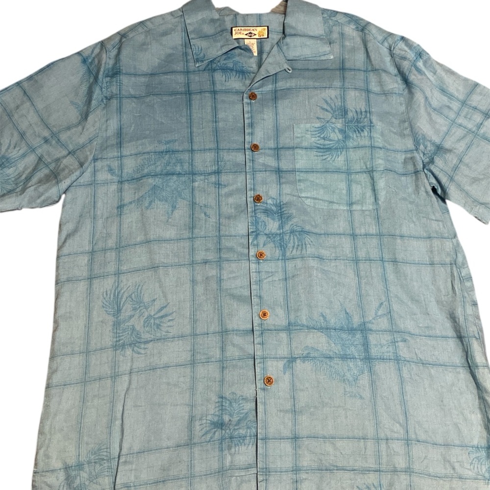 Caribbean Joe Light Blue Plaid Men's Shirt